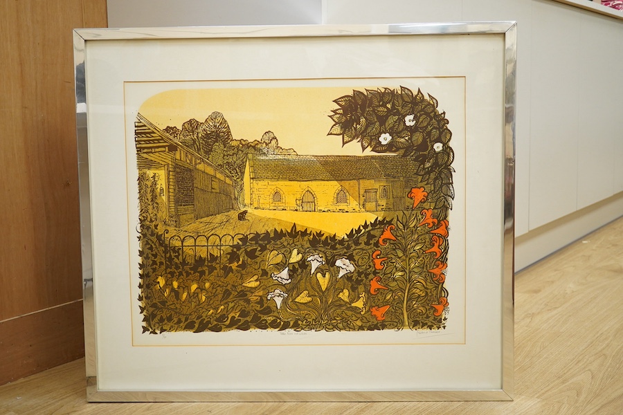 Robert Taverner (1920-2004), linocut, 'Tithe Barn and Lilies', signed in pencil, limited edition 8/70, 49 x 61cm. Condition - fair to good